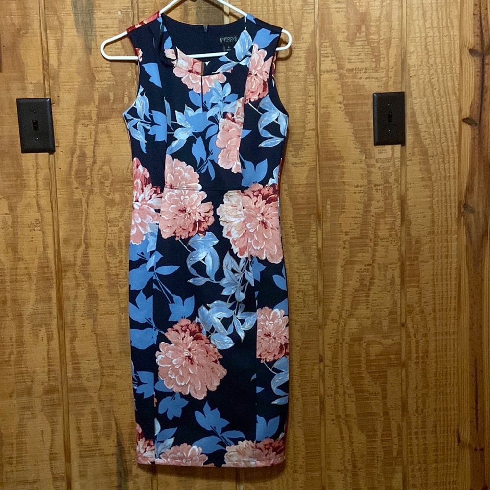Flower print on navy dress